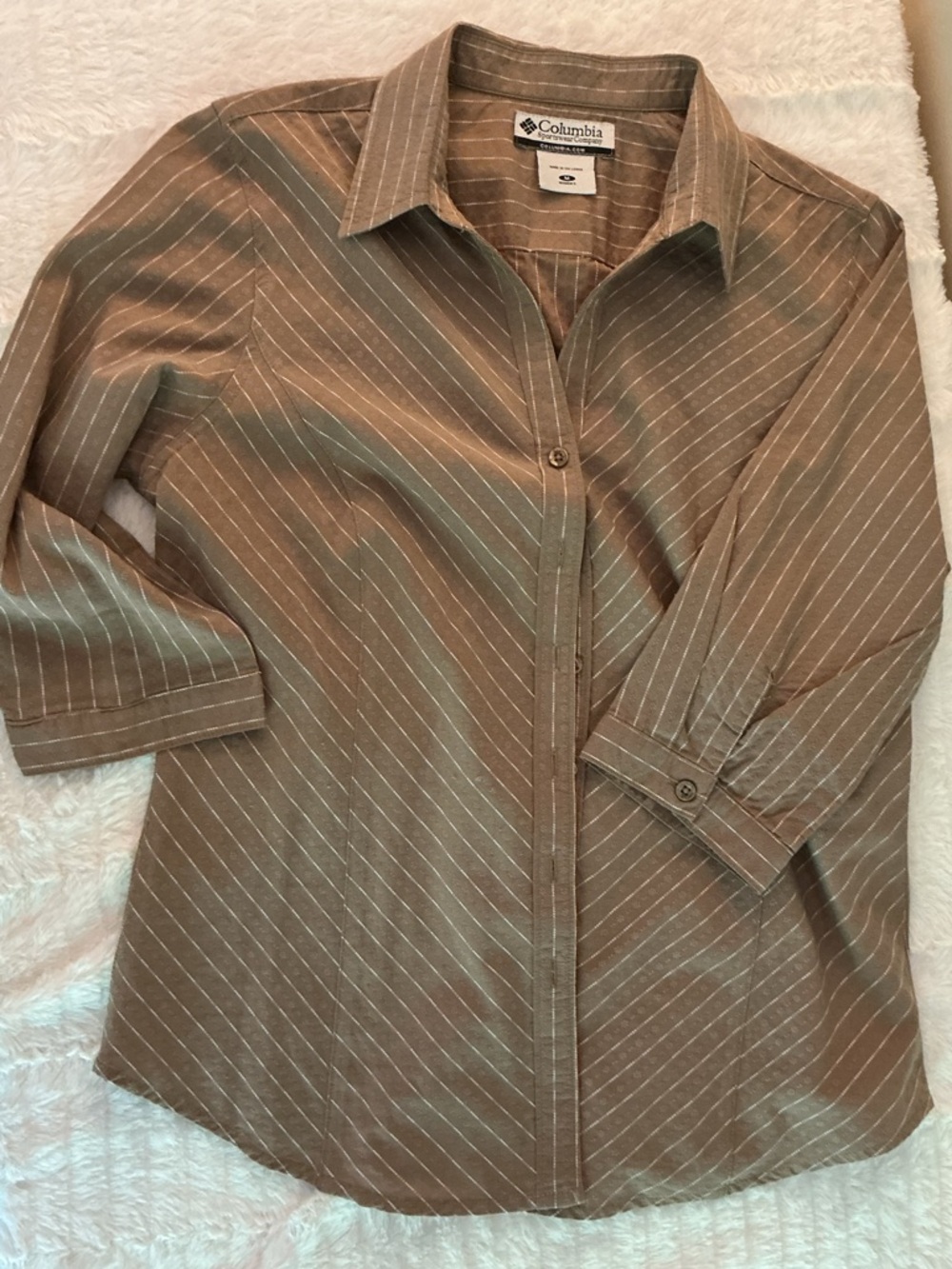 Columbia Tan Pinstripe Button-Down Shirt